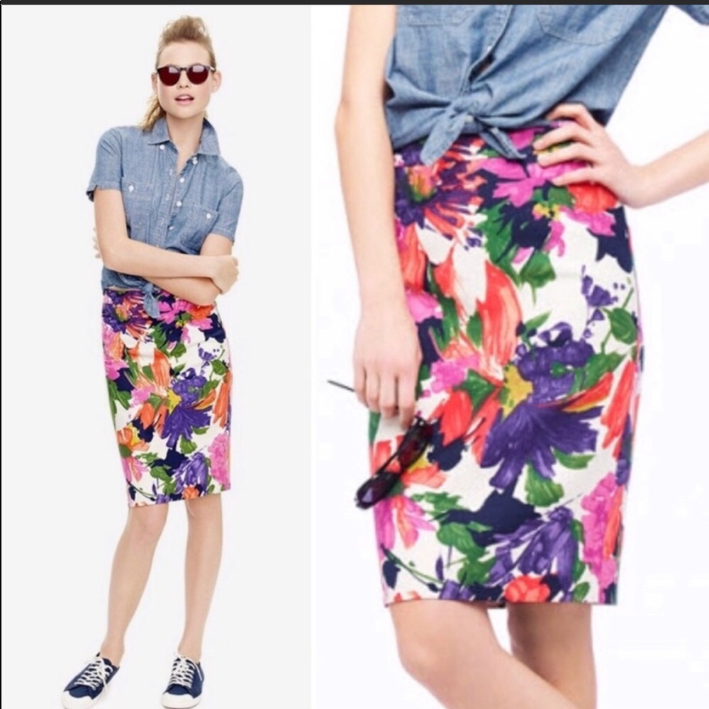 J crew watercolor floral pencil skirt